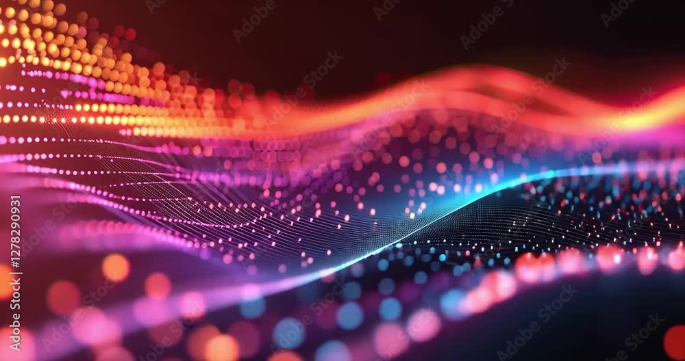 Abstract digital wave pattern, vibrant colors, dark background, design element