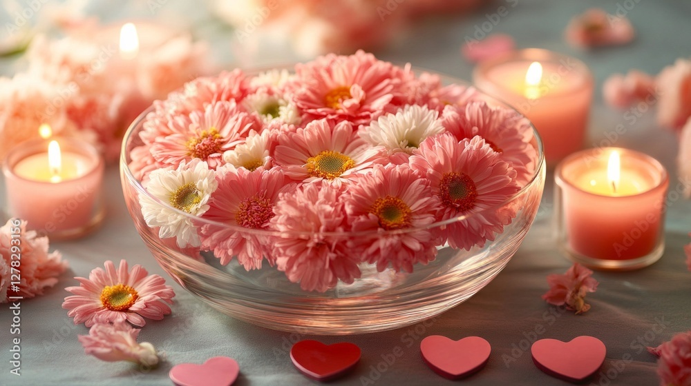 Romantic Pink Flowers and Candles Table Setting