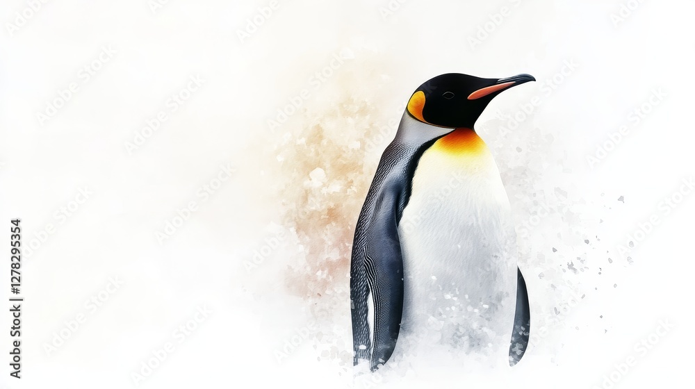 Obraz premium Majestic Emperor Penguin on Soft Abstract Background with Snowflakes