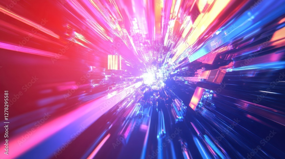 Fototapeta premium An abstract, colorful digital art piece showcasing vibrant streaks of light in hues of pink and blue, creating a dynamic and futuristic atmosphere.