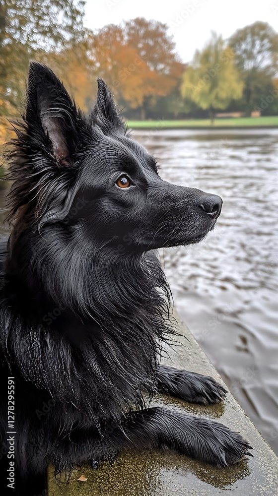 Black dog park riverside autumn Black dog park riverside autumn