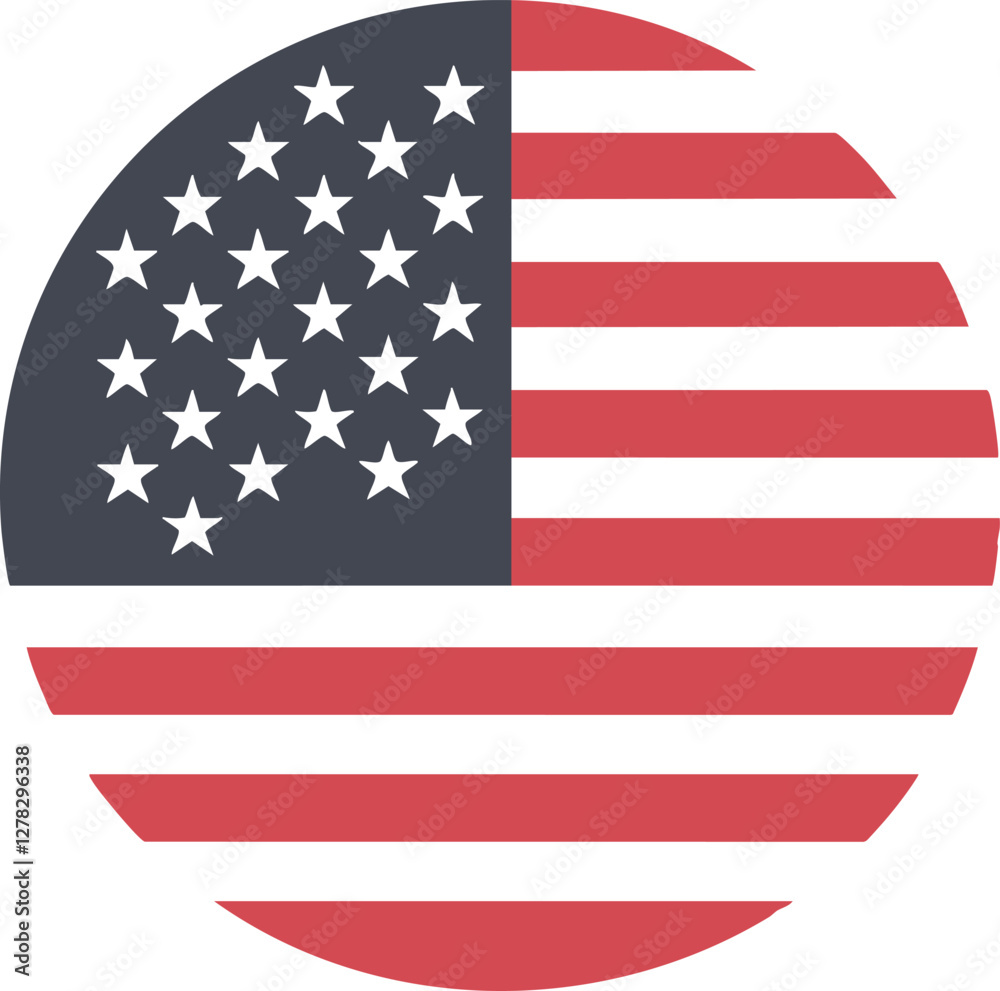 Fototapeta premium Circular American flag icon with stars and stripes design.