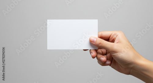 Hand holding business card. Close-up of hand holding blank business card. Person holding empty business card