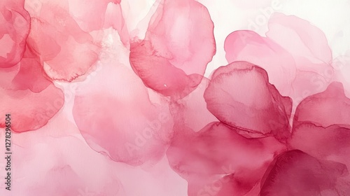 A delicate abstract watercolor painting featuring soft pink floral shapes that blend seamlessly, evoking tranquility and grace.