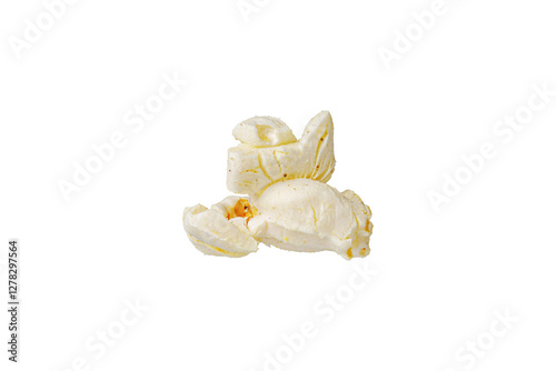 macro popcorn on isolated and white background close up