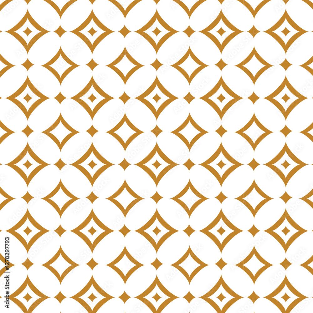 Golden vector seamless pattern with small diamonds , star shapes ,rhombuses . Abstract gold and white geometric texture . Simple minimal wide repeat background . Luxury design for decor , wallpaper Golden vector seamless pattern with small diamonds , star shapes ,rhombuses . Abstract gold and white geometric texture . Simple minimal wide repeat background . Luxury design for decor , wallpaper