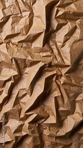 Wallpaper Mural Close-up view of a crumpled brown paper texture, ideal for various design projects, backgrounds, or crafts needing an organic and textured feel. Torontodigital.ca
