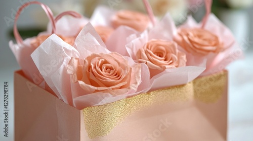 Peach Preserved Roses in Elegant Gift Bag with Gold Accents