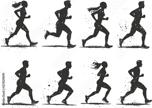 Silhouette illustrations of people jogging and running in various poses.