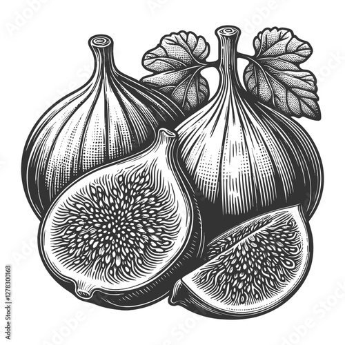 Fig Fruit and Leaf vector illustration