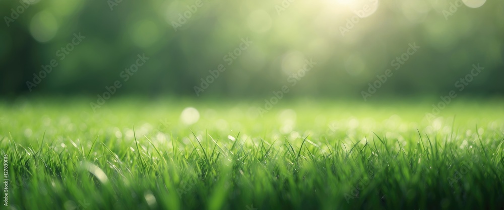 Fototapeta premium Vibrant Green Grass Background with Soft Natural Light and Bokeh Effect Ideal for Nature and Outdoor Themes