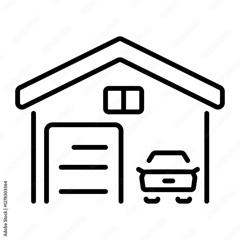 A line style icon of modern garage A line style icon of modern garage