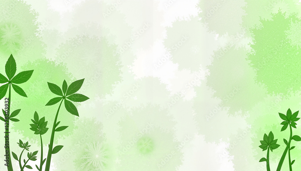 Fototapeta premium Soft green abstract background with leaves and organic shapes copy space