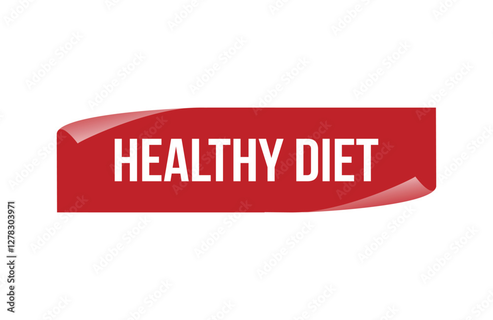 Red banner healthy diet isolated on white background.