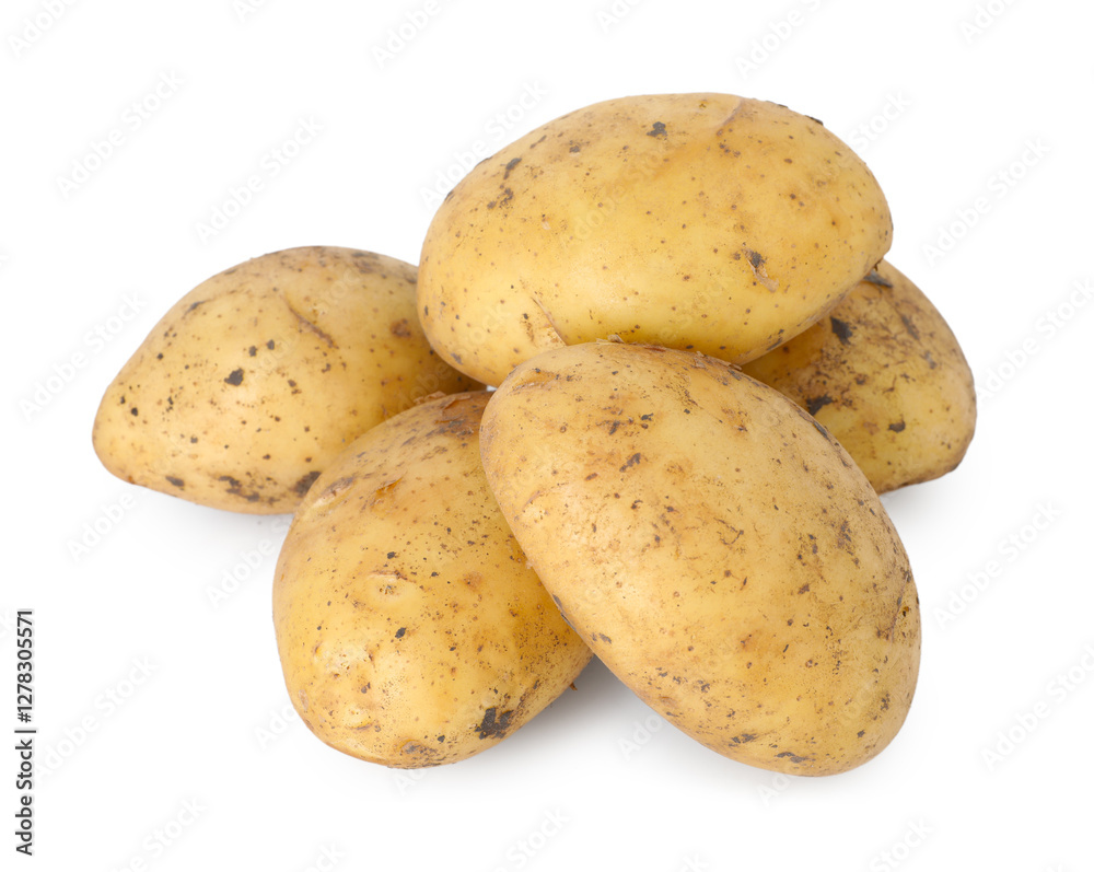 Fresh raw potatoes isolated on white. Vegetable root Fresh raw potatoes isolated on white. Vegetable root
