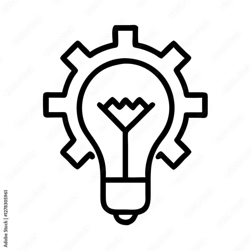 Lightbulb and gear icon in outline style for innovation and engineering Lightbulb and gear icon in outline style for innovation and engineering