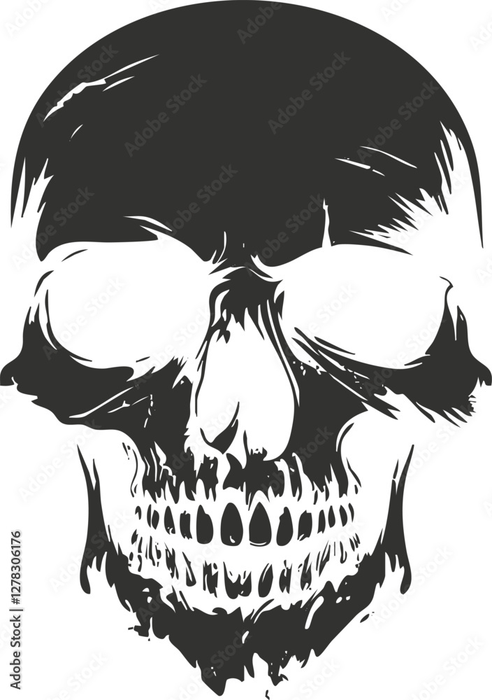 Obraz premium Grunge black and white skull illustration with a dark, eerie design.