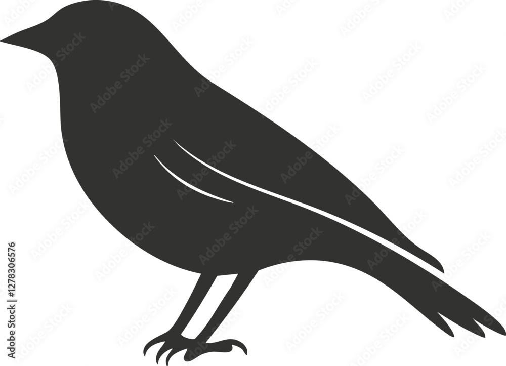 Fototapeta Black silhouette of a bird in profile, isolated on white background.