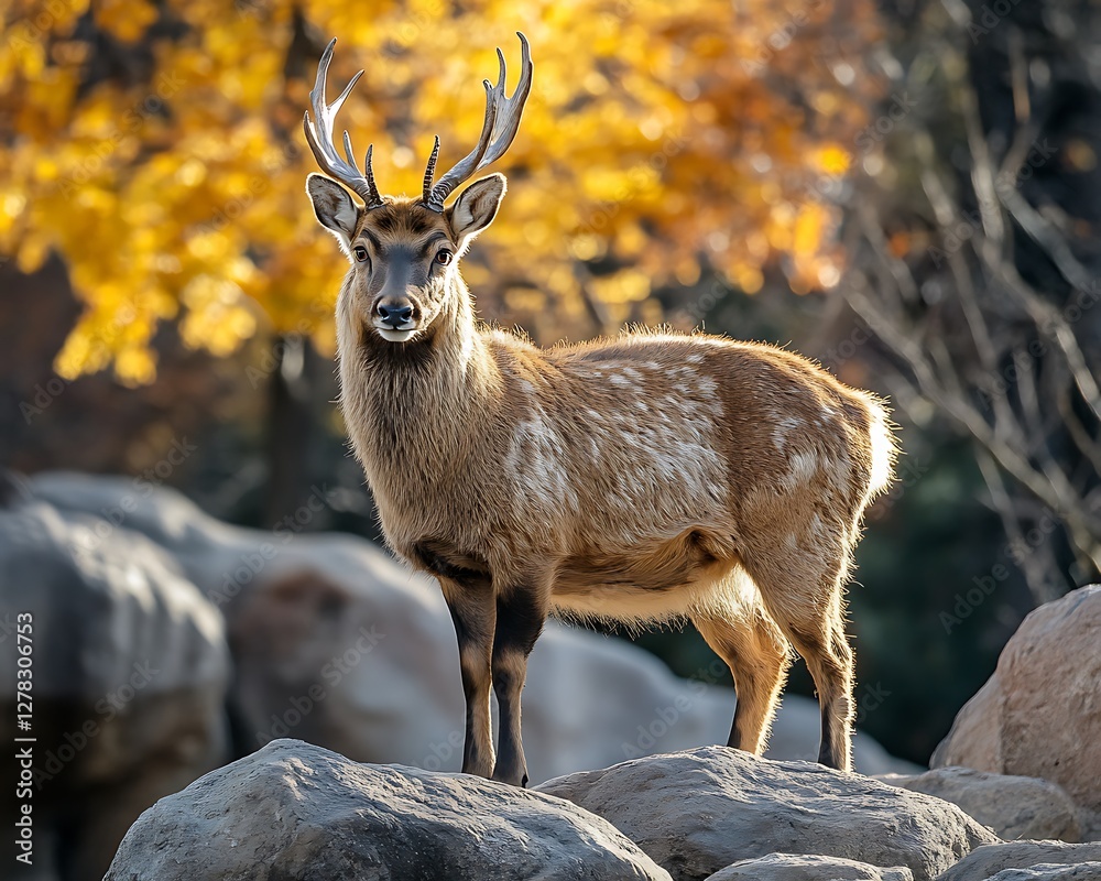 Obraz premium Deer autumn forest rocks