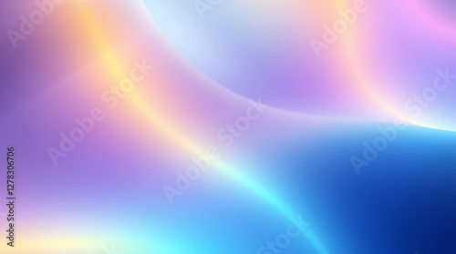 Blue purple pink orange neon abstract background. Smooth gradient ombre blend. Soft glowing waves. Futuristic holographic fluid light. Vibrant dreamy iridescent aesthetic. Noise grain shimmer texture 