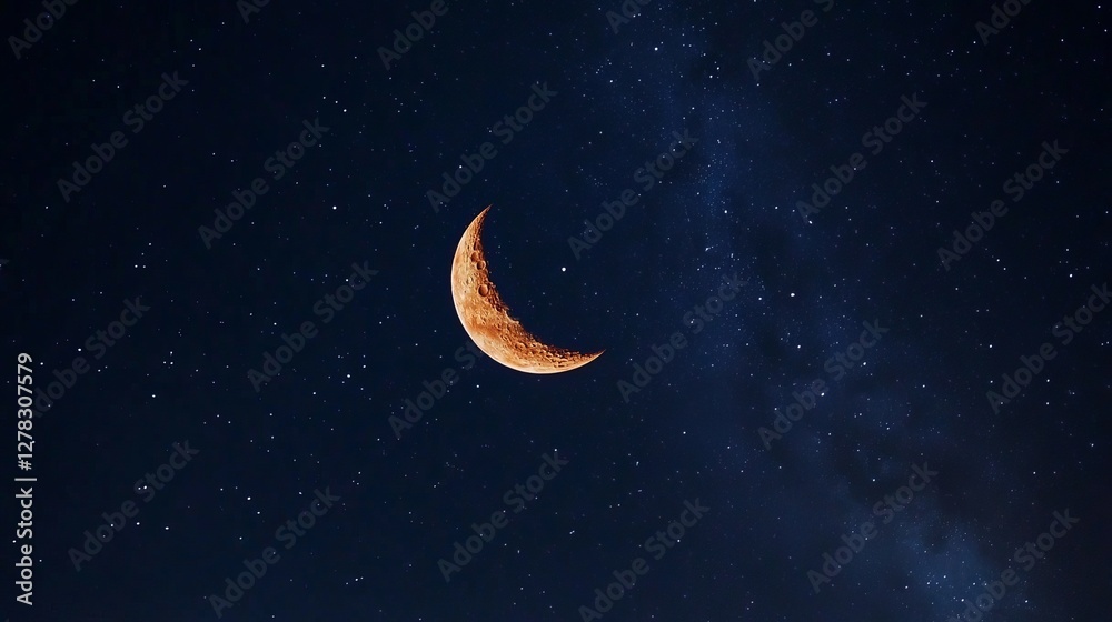 Fototapeta premium Majestic crescent moon against a starry night sky