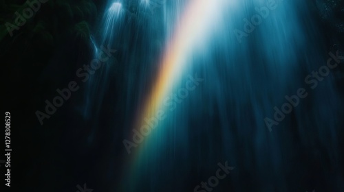 Enchanted rainbow in misty waterfall