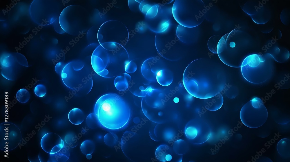 Beautiful blue bubbles floating on a dark background, creating a sense of depth and tranquility. Perfect for abstract designs and wallpapers.