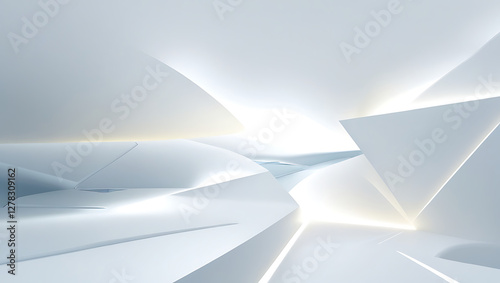 Minimalist Futuristic Technology Background with Smooth Flowing White and Silver Curves, Soft Glowing Light Accents, Modern Abstract Design for AI, Innovation, Data Science, Cybersecurity