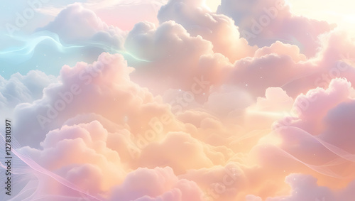 Dreamy Watercolor Abstract Background with Soft Pastel Clouds in Shades of Blue, Pink, and Yellow – Gentle Fluid Texture for Art, Design, and Creative Projects