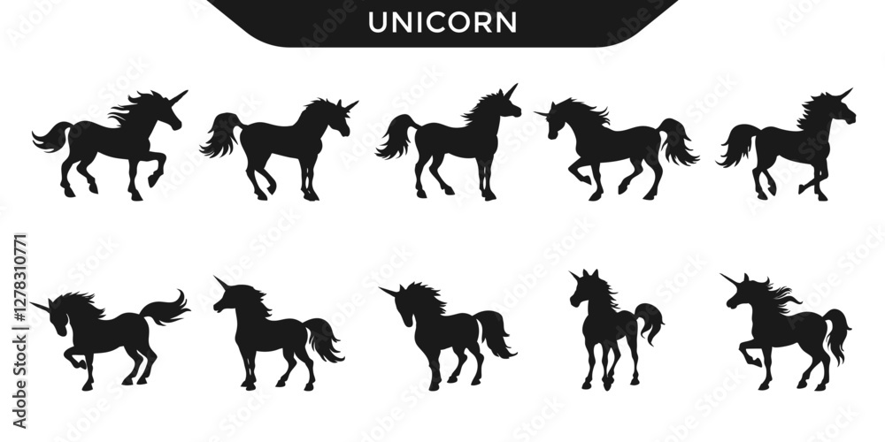 Fototapeta premium Collection of unicorn silhouettes in various poses