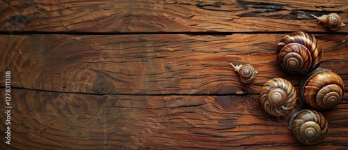 Textured wood surface with snails, ideal for design of natural and ecological themes, creates an atmosphere of calm and naturalness.