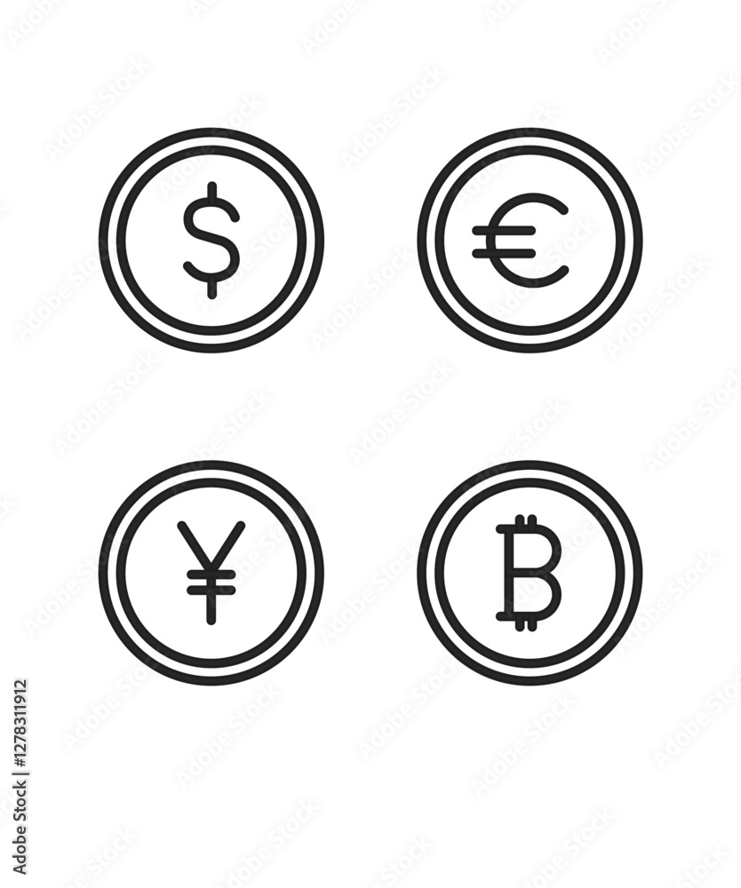 Currency vector icons on white background Currency vector icons on white background