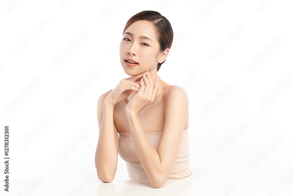 Beautiful young asian woman with clean fresh skin on white background, Face care, Facial treatment, Cosmetology, beauty and spa, Asian women portrait. Beautiful young asian woman with clean fresh skin on white background, Face care, Facial treatment, Cosmetology, beauty and spa, Asian women portrait.