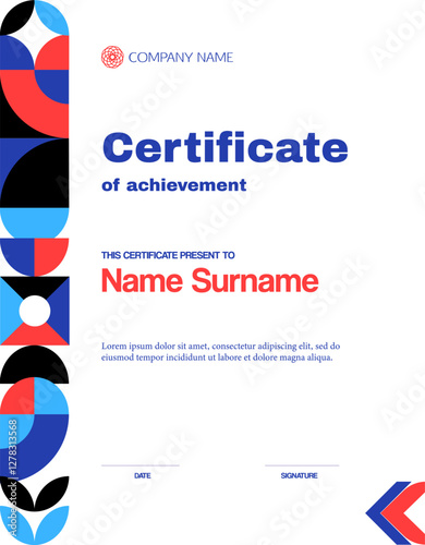 Certificate of achievement template with abstract geometric pattern, vector background. Certificate of appreciation or diploma template with modern geometric pattern for education achievement