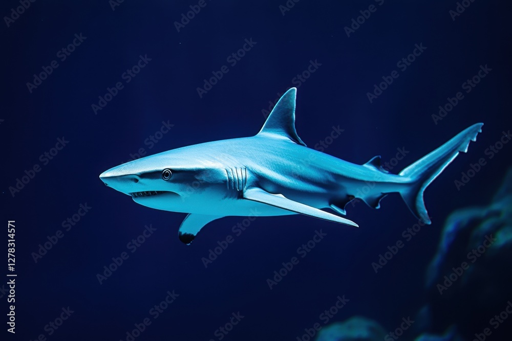 Fototapeta premium A sleek shark swims effortlessly through the deep blue sea