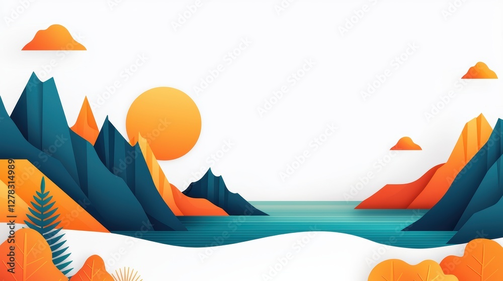 Obraz premium Colorful abstract landscape with mountains and sun