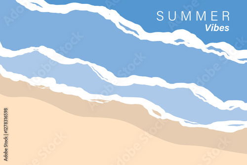 Simple minimalist summer beach flat design. Summer vacation on a sandy beach. Happy summer vacation.