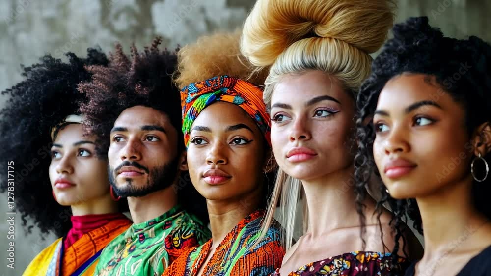 Diverse faces embracing cultural unity and style with vibrant expressions Diverse faces embracing cultural unity and style with vibrant expressions