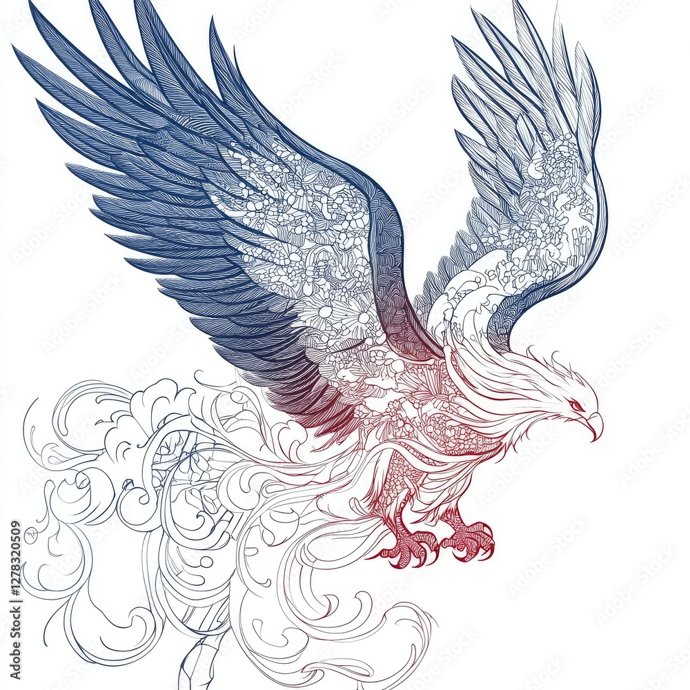 Fototapeta premium Ornate Eagle in Flight Intricate Line Art Design