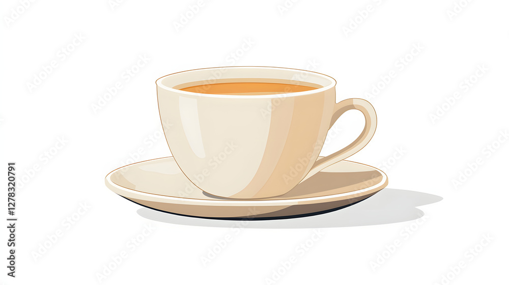 Obraz premium Minimalist cream coffee cup on saucer, simple design, ideal for cafe branding and cozy ambiance, with space for text.