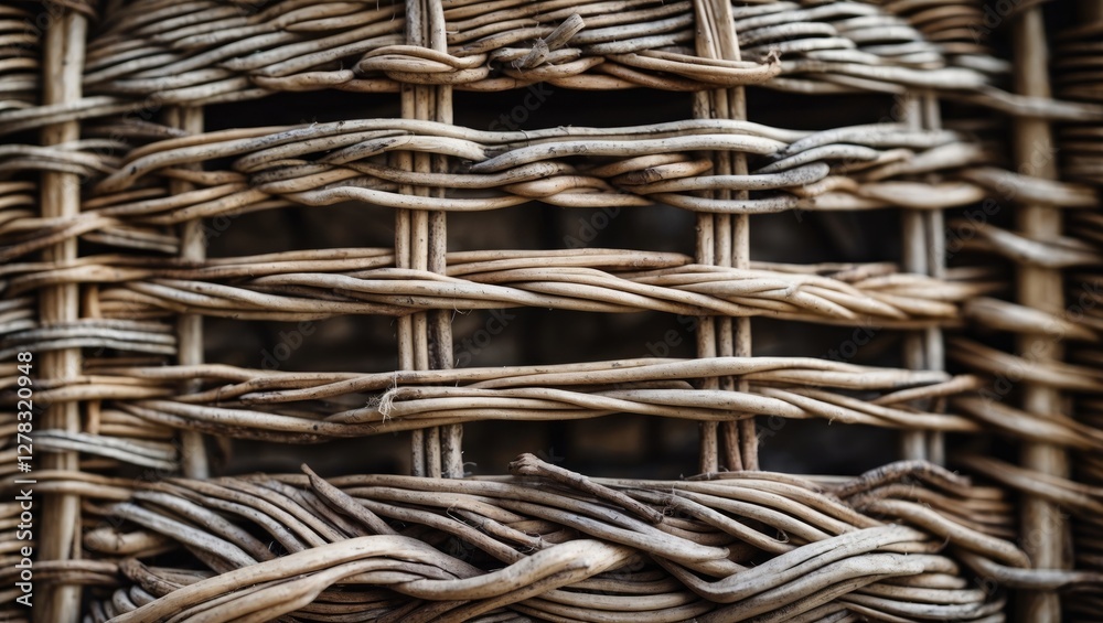 Woven Texture of a Natural Wicker Basket Close-Up with Soft Lighting and Empty Space for Text Overlay Woven Texture of a Natural Wicker Basket Close-Up with Soft Lighting and Empty Space for Text Overlay