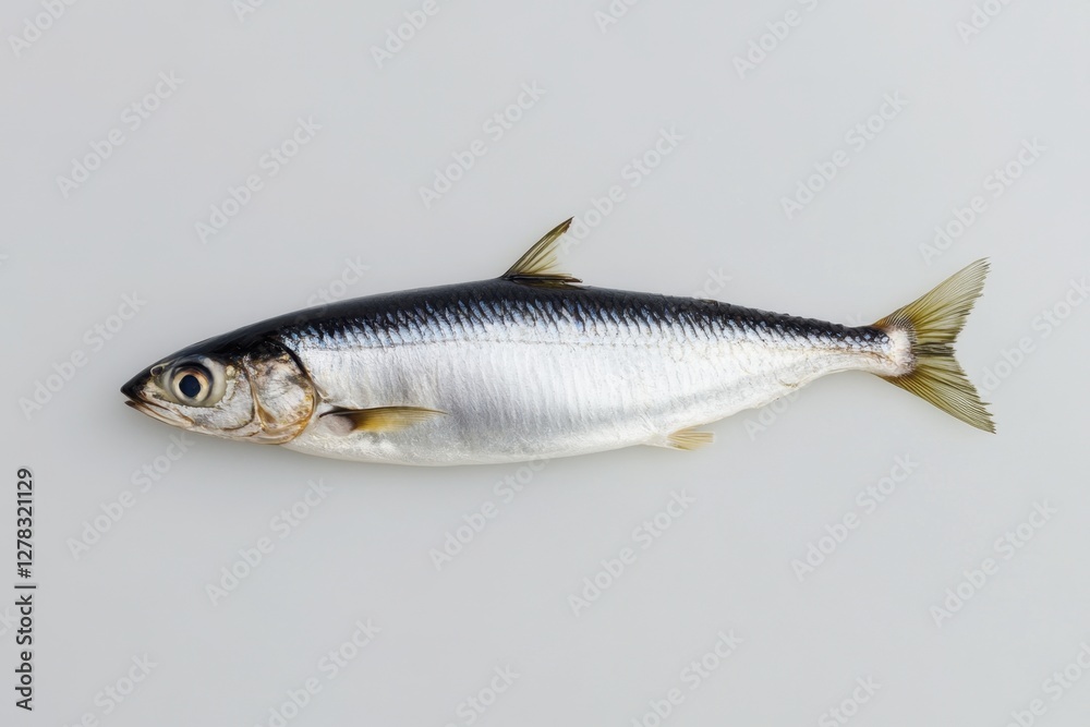 Fototapeta premium Single fresh shiny silver fish lies on a pale surface