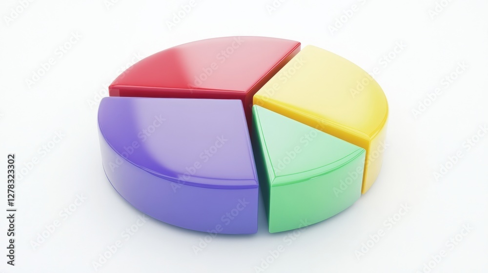 Fototapeta premium Colorful pie chart model showcasing data distribution with smooth edges on a white background