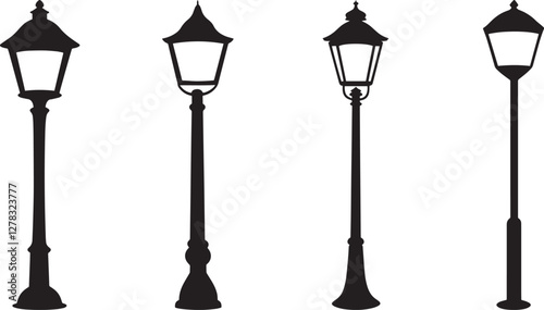 Street Lamps Silhouette Vector Illustration Set