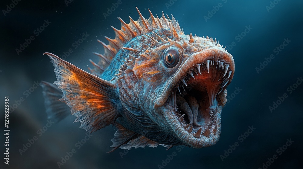 Fototapeta premium Exploring the Dark Depths: The Captivating Bioluminescent Lure of the Deep Sea Anglerfish That Provides Unique Survival Strategies for Ocean Creatures
