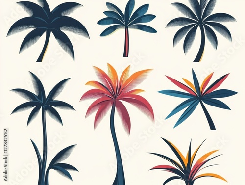 Abstract palm tree illustrations showcasing tropical variations