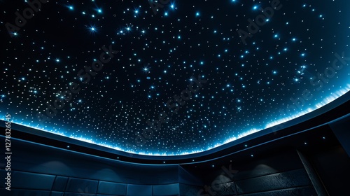 A captivating view of a starry ceiling with glowing blue lights evoking a sense of wonder and tranquility.