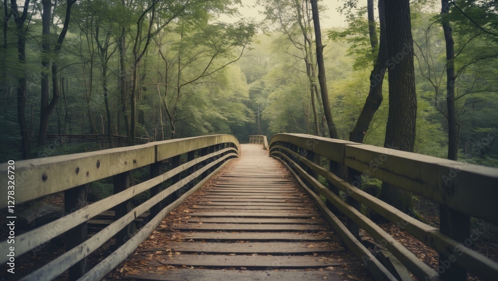 Serene Forest Bridge Over Nature Trail with Lush Greenery and Space for Copy in Tranquil Landscape Scene Serene Forest Bridge Over Nature Trail with Lush Greenery and Space for Copy in Tranquil Landscape Scene