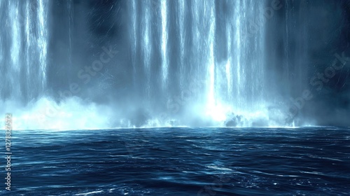 Waterfall cascading into a dark ocean.  Possible use Background, wallpaper