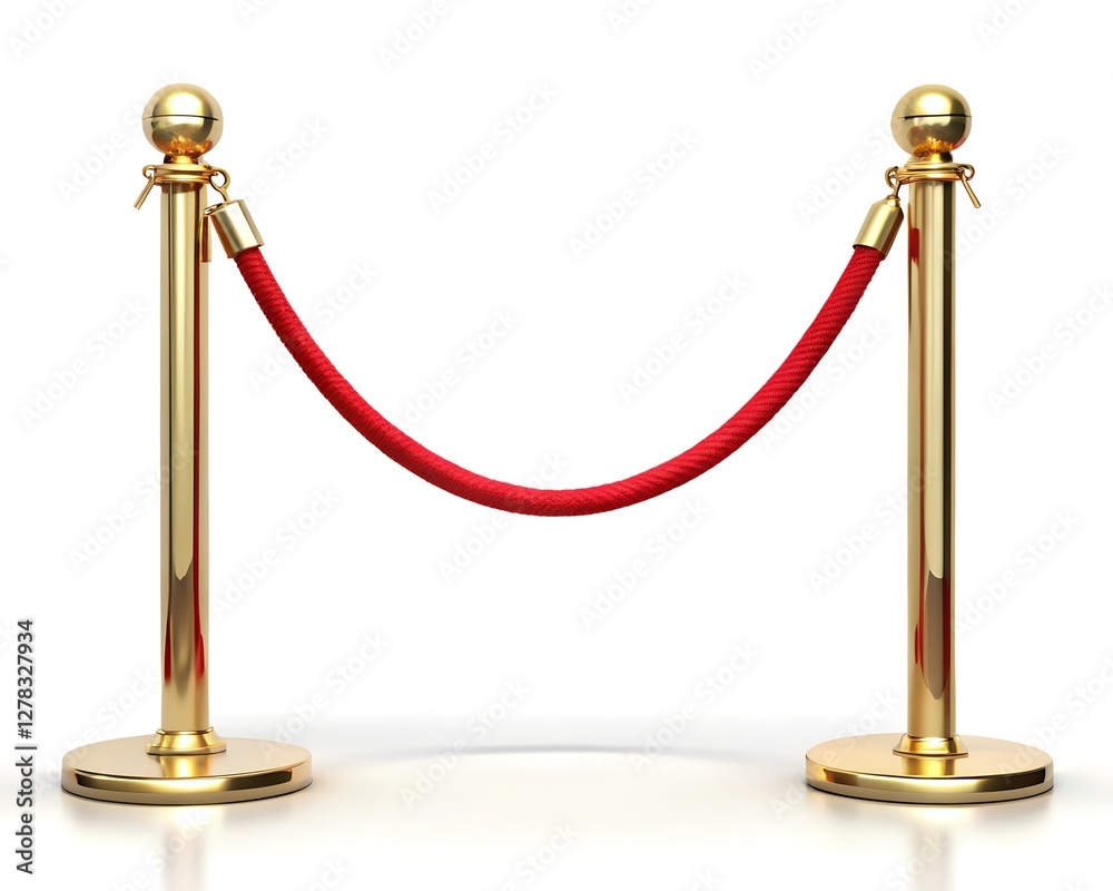 Golden pole barricade with red carpet isolated on white background
Golden pole barricade with red carpet isolated on white background